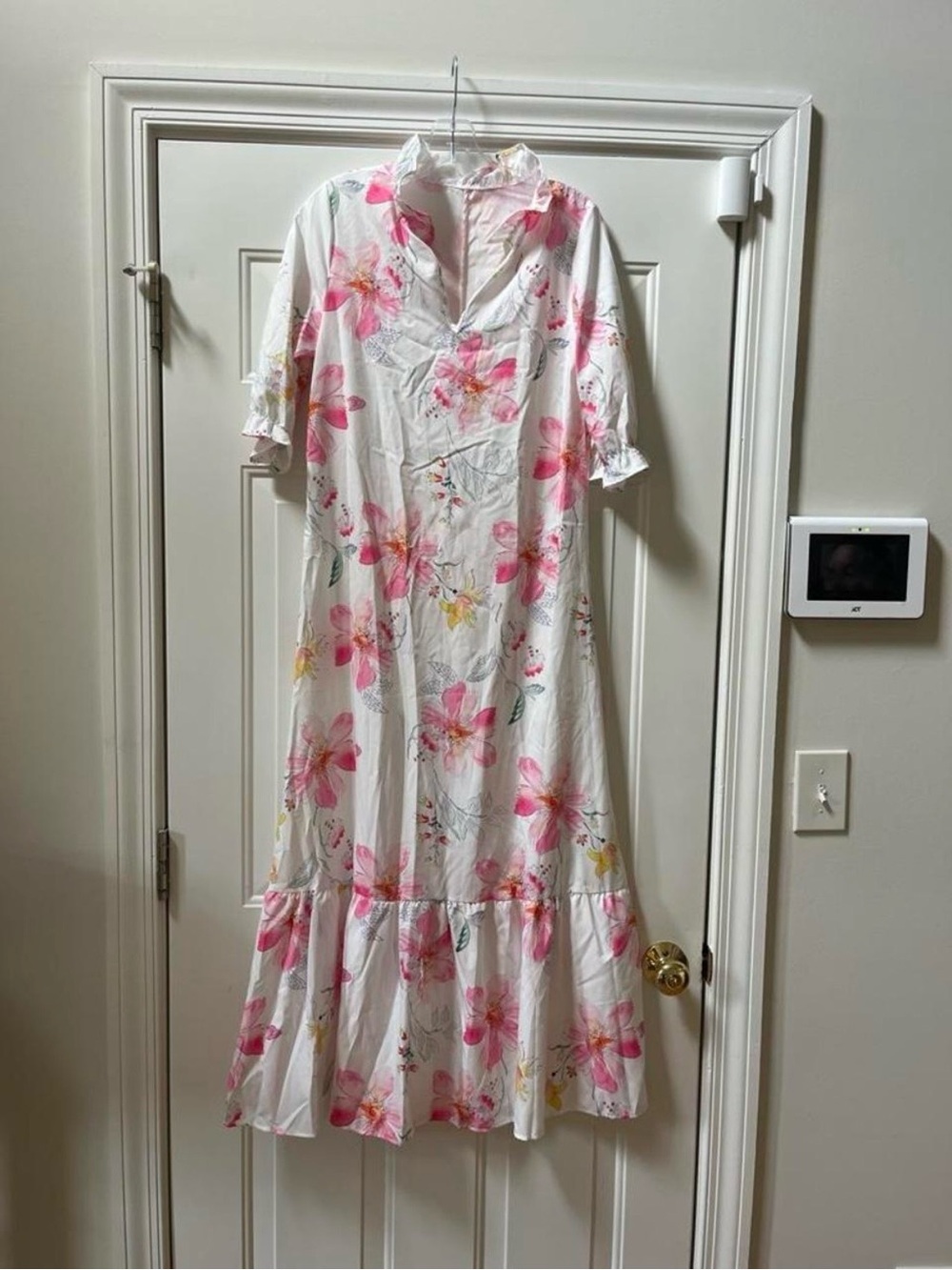 White Maxi Dress with Pink Floral Print